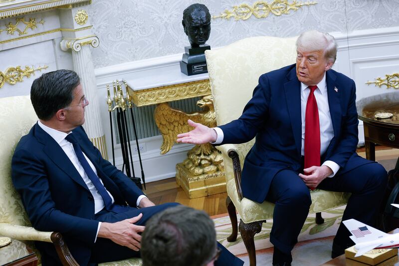 US president Donald Trump meets Nato secretary general Mark Rutte on Monday. Photograph: Kevin Dietsch/Getty Images