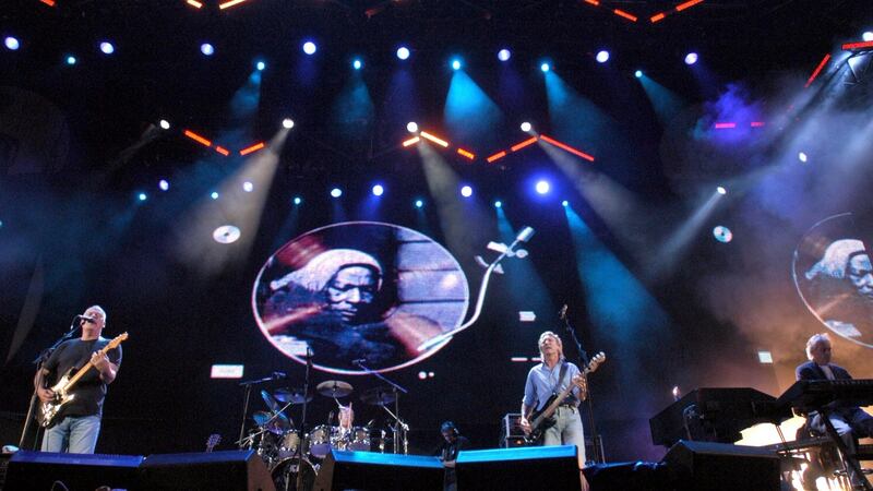 David Gilmour, Nick Mason, Roger Waters and Rick Wright of Pink Floyd play London in 2005. Photograph:  Brian Rasic/Getty Images