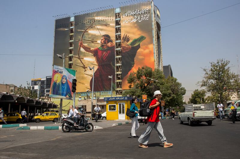 A billboard in Tehran depicts missiles and the mythological figure of Arash the archer. Photograph: Arash Khamooshi/The New York Times