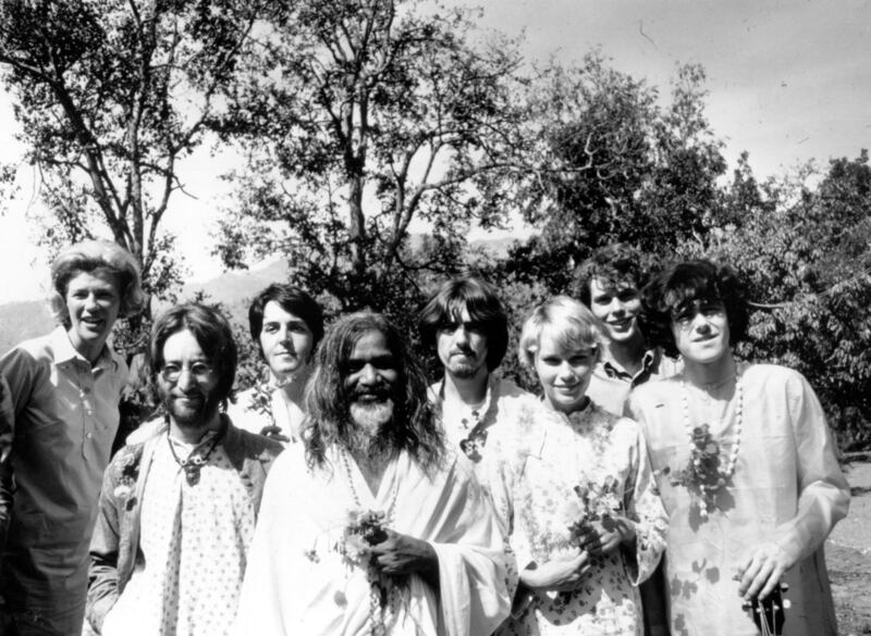 Donovan (right) in India in 1968 with John Lennon, Paul McCartney, Maharishi Mahesh Yogi, George Harrison and Mia Farrow. Photograph: Keystone/Hulton/Getty