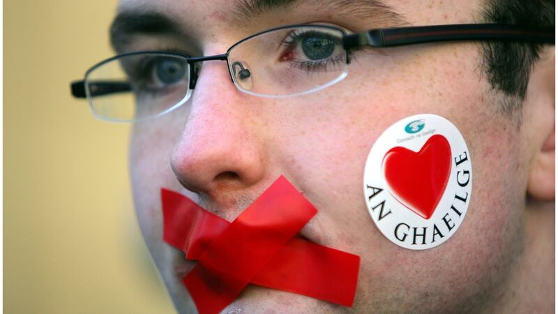 Irish is  among the least liked subjects in secondary schools, studies show. Above, a student at a protest in 2011 over Fine Gael plans to make Irish optional in the Leaving Cert. Photograph: Bryan O’Brien