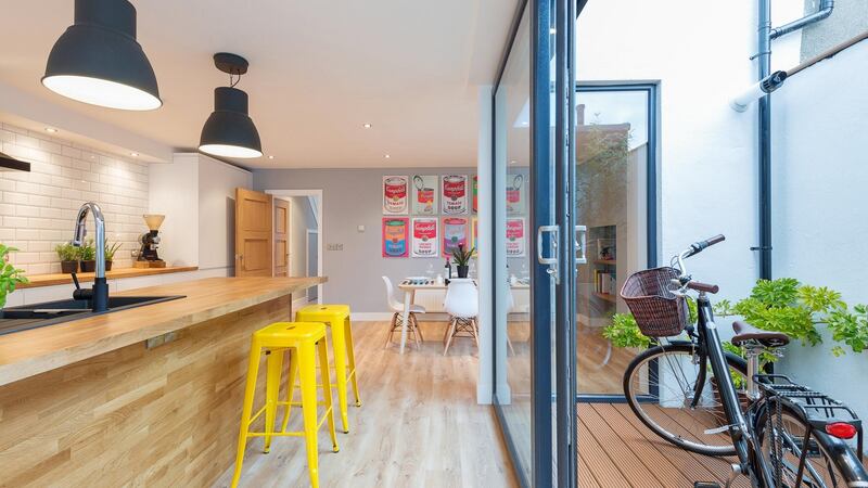 The kitchen and internal courtyard of 107 Church Road, East Wall, D3