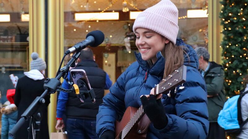 Allie Sherlock performing on Grafton Street. Photograph: Mark Sherlock