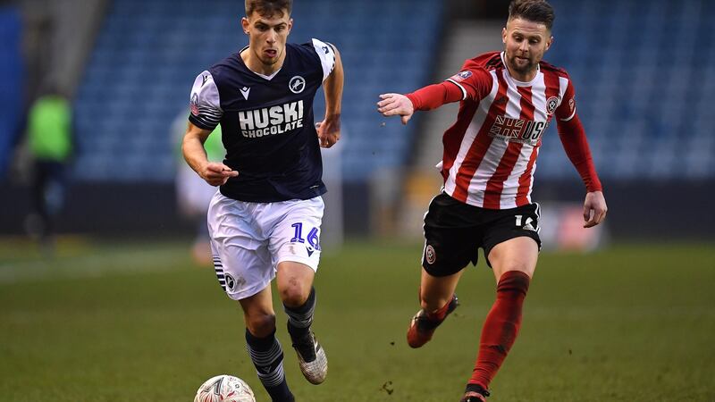 Jayson Molumby in action for Millwall against Sheffield United in the FA Cup   while on loan Sheffield United. Photograph: Justin Setterfield/Getty Images