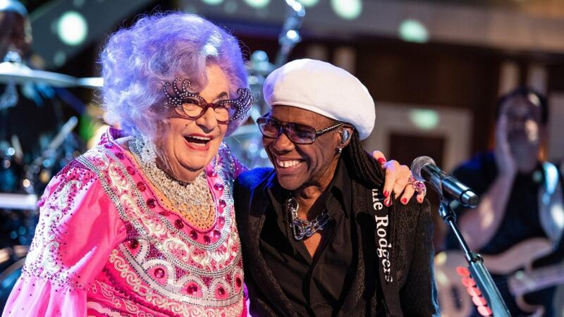 Barry Humphries and Niles Rodgers in Dame Edna Rules the Waves