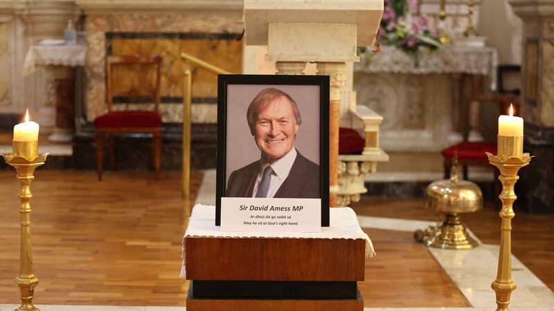A Mass for David Amess at St Teresa’s Church, Clarendon Street, Dublin. Photograph: Dara Mac Dónaill