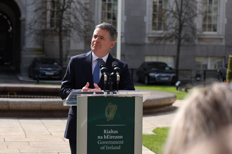 01/04/25
The Minister for Finance, Paschal Donohoe T.D speaking to media at Government Buildings, Upper Merrion Street…
Photo Stephen Collins/Collins Photos

