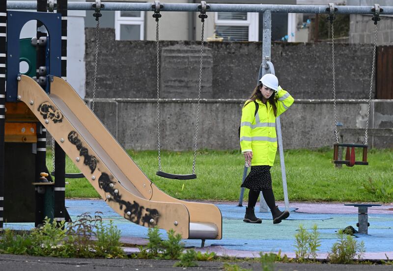 Workers survey the site of the former Bon Secours Mother and Baby Home on Monday. Photograph: Getty 