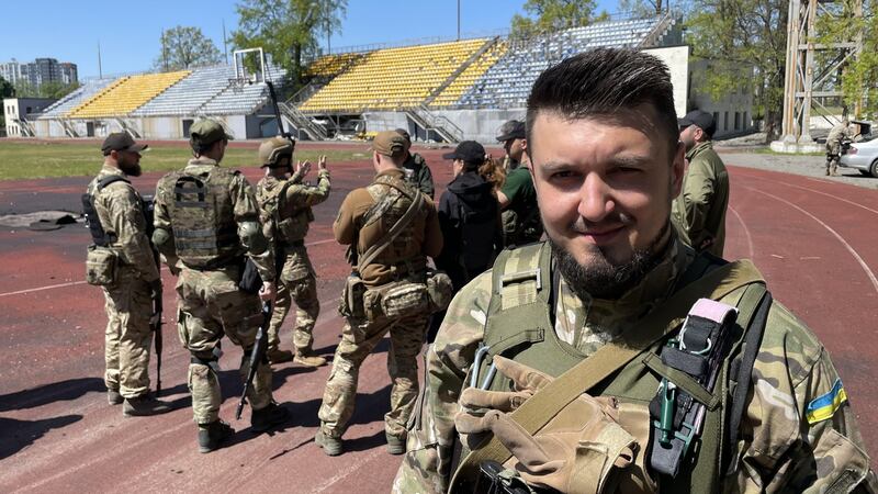 Vitalik Drobotov (31) a property lawyer and member of the volunteer defence battalion of Irpin.