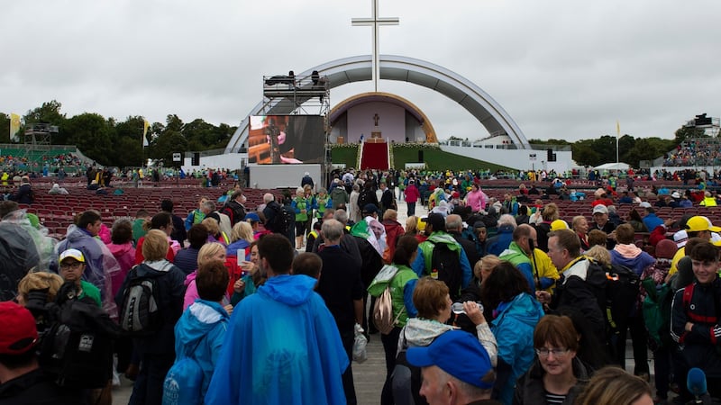 Members of the public arrive ahead of a Papal Mass of the World Meeting of Families at Phoenix Park. Photograph: Will Oliver/EPA