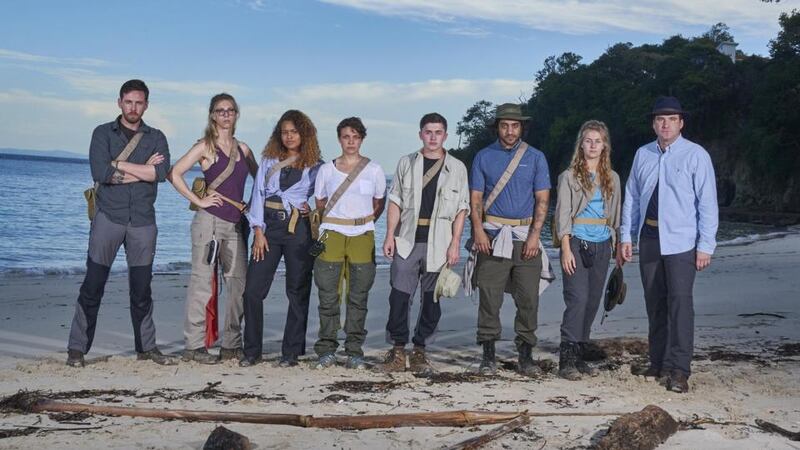 The Island’s young set: Bear Grylls with Richie, Emma F, Kathryn, Emma M, Freddie, Ben M, Jordan and Ben Cooper