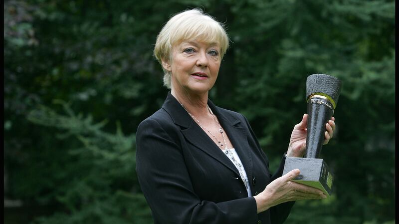 Broadcaster Marian Finucane at RTÉ with an outstanding achievemnet award from Phonographic Performance Ireland. Photograph Brenda Fitzsimons