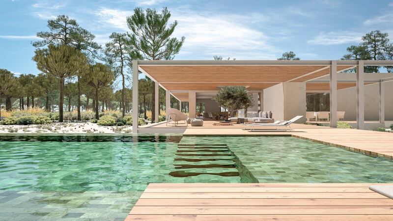 A rendering provided by Muda Reserve shows an area of Muda, which is under construction in Comporta, Portugal. Muda will be composed of 175 villas with private pools and 50 larger farms. Photograph: Muda Reserve via the New York Times