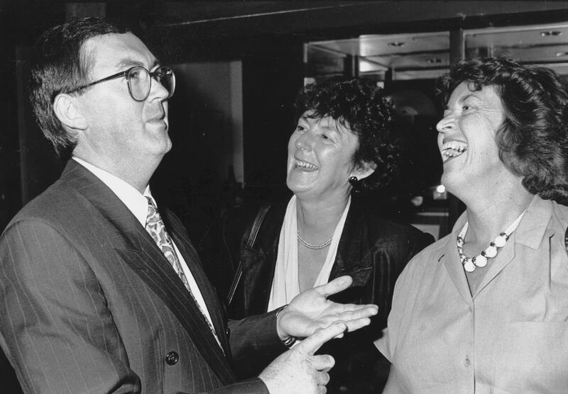 RTÉ's Sean O'Rourke with Mary Banotti and her sister Nora Owen at a party in August 1992 for the final edition of political programme Today Tonight. Photograph: Frank Miller
