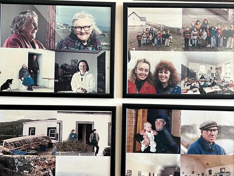 Part of a picture gallery of residents past and present on the wall of Inishturk Community Club. Photograph: Rosita Boland