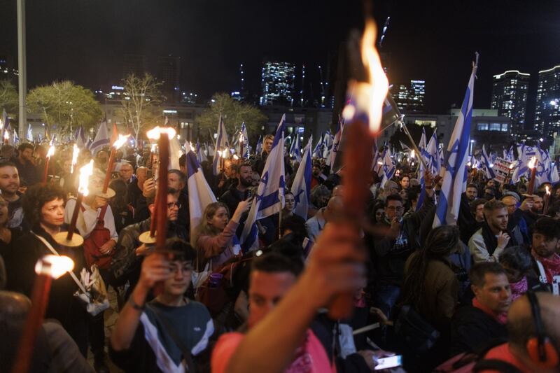 A protest  in Tel Aviv, Israel, on Thursday against proposed judicial reforms. Photograph: Kobi Wolf/Bloomberg