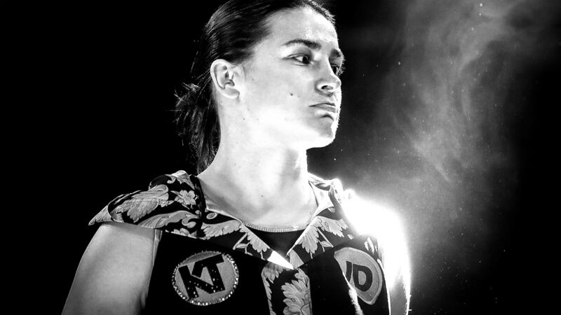 Katie Taylor before the WBA lightweight title fight against Jessica McCaskill “Try and hurt. That’s the name of the game. The judges are looking for heavy shots. Power shots. But I’m lovin’ it.” Photograph: James Crombie/Inpho