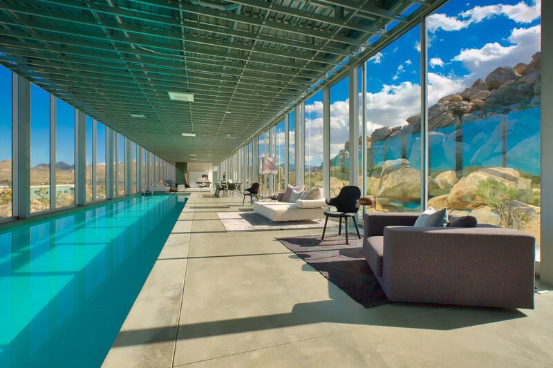 Invisible House: the home features a 30m indoor pool that stretches nearly half its length. Photograph: Brian Ashby/Courtesy of Aaron Kirman and Matt Adam of AKG | Christie’s International Real Estate
