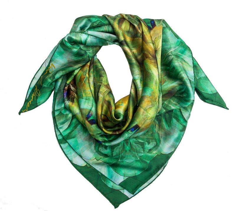 Green Irish large square silk scarf, €189, niamhdaniels.com