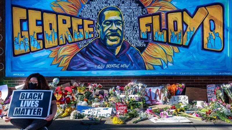A makeshift memorial near the spot where George Floyd died in Minneapolis. Photograph: Kerem Yucel/AFP via Getty Images