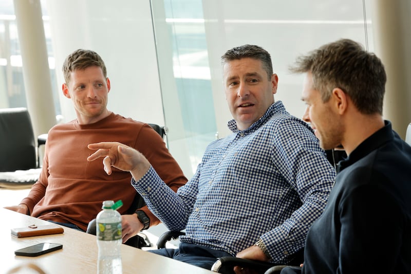 Conor McManus, Darragh Ó Sé and Dean Rock at the Irish Times for a round table interview with Malachy Clerkin and Gordon Manning ahead of the championship. Photograph: Alan Betson 