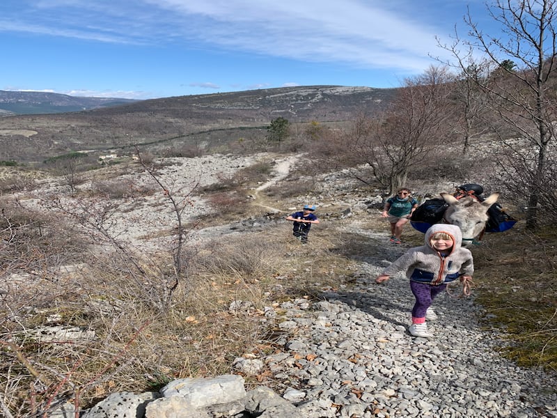 Hazel Tindal leading Zenon over the Hautes-Alpes with Holly and Myles following. Photograph: Holly Tindal