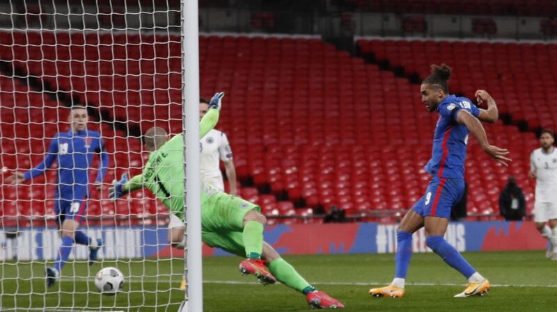 Dominic Calvert-Lewin scored twice as England cruised past San Merino. Photograph: Adrian Dennis/EPA