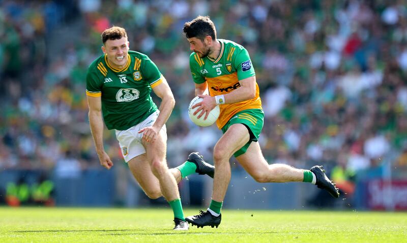 Ryan McHugh of Donegal in action against Meath's Jordan Morris during the All-Ireland SFC semi-final at Croke Park. Photograph: Ryan Byrne/Inpho