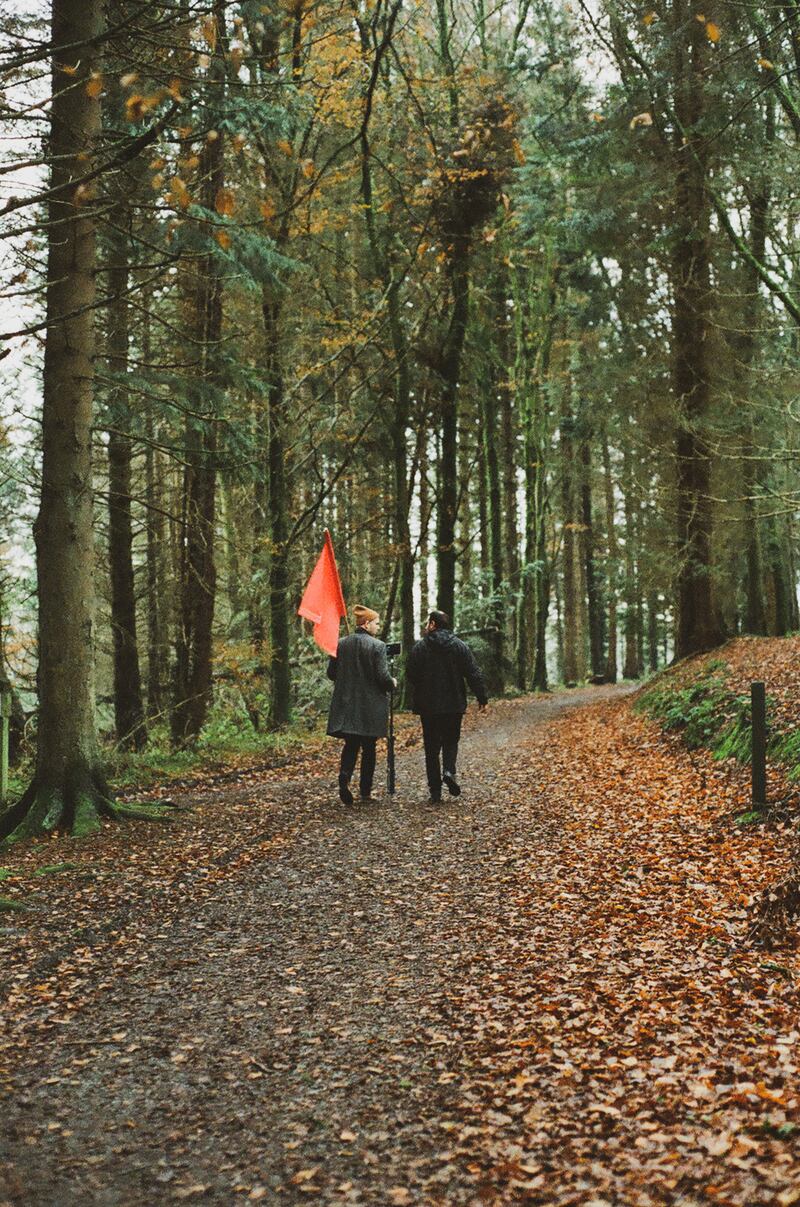 On location in Monaghan. Michael Gallen (composer) and Luca Trufarelli (video designer). Photo: Shawn Fitzgerald