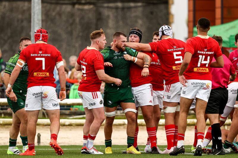Tempers flare between Connacht and Munster during their meeting in September. Photograph: Ben Brady/Inpho 
