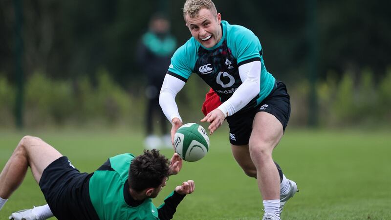Craig Casey during an Ireland training session at the  Sport Ireland campus in  Abbotstown. Photograph: Dan Sheridan/Inpho