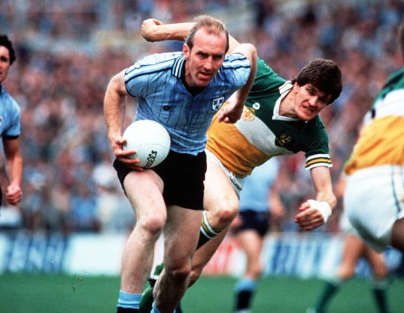Brian Mullins of Dublin on the attack against Offaly in 1983. Later that year he won his fourth All-Ireland medal in the final victory over Galway. Photograph: Billy Stickland/Inpho 