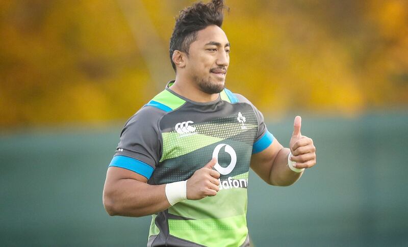 Bundee Aki at training in Carton House. Photograph: Billy Stickland/Inpho