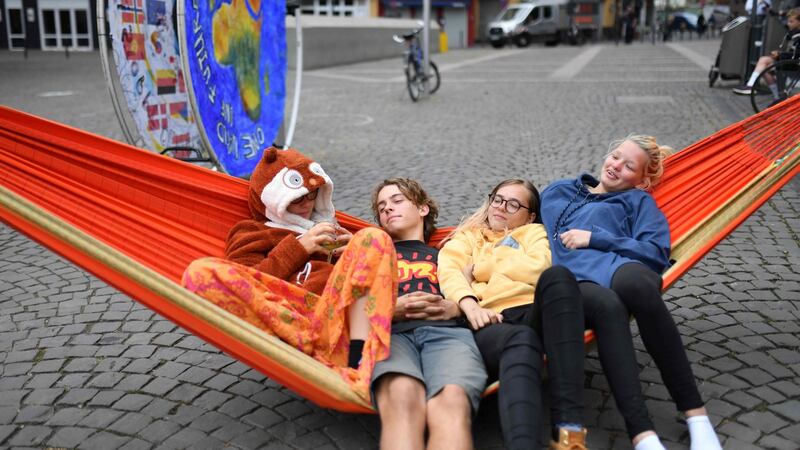 Students at a Fridays For Future strike action: Climate change is a big theme for Gen Z.   Photograph: Ina Fassbender / AFP