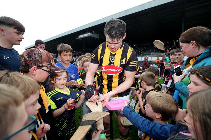 Kilkenny's TJ Reid signs autographs for fans after the win over Dublin on Saturday. Photograph: Bryan Keane/Inpho