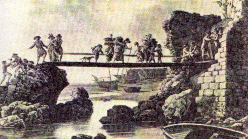 A drawing depicting Ringsend bridge after being washed away.