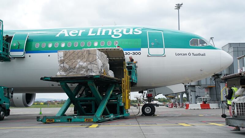 A shipment of PPE arrives from China to Dublin Airport. Photograph: Enda O’Dowd