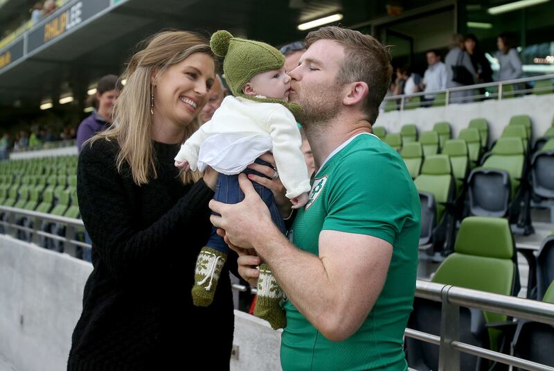 Gordon D'Arcy with wife Aoife and daughter Soleil after an Ireland match in Dublin in 2015. Photograph: Dan Sheridan/Inpho