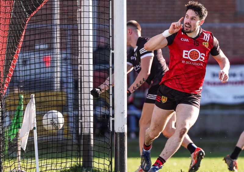 Down's James Guinness celebrates after scoring his side's second goal against Sligo. Photograph: Tom Maher/Inpho