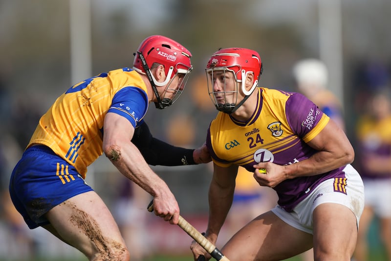 Lee Chin of Wexford and John Conlon of Clare. Photograph: James Lawlor/Inpho