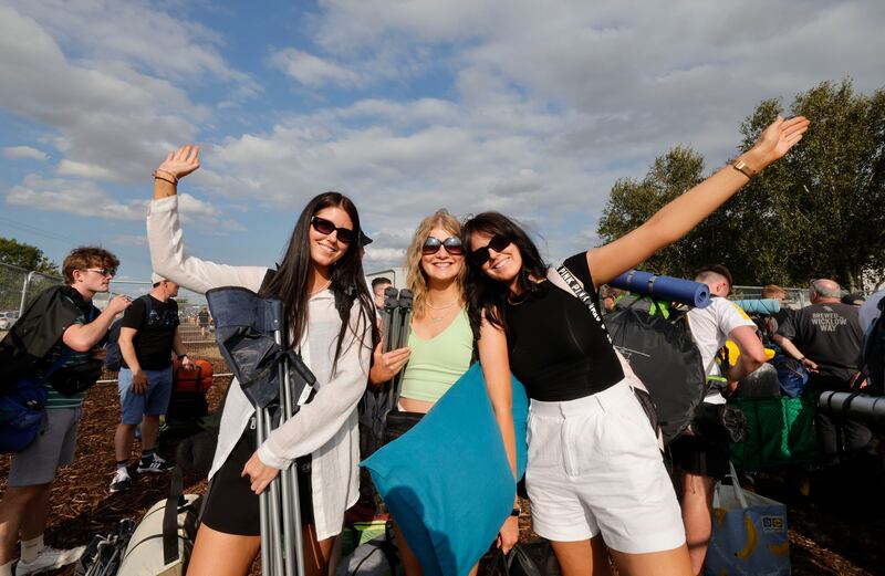 Sarah Coady, Ellie Harwood and Hannah Coady from Galway arriving at Stradbally. Photograph: Alan Betson