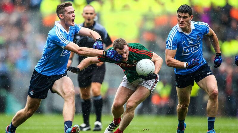 Mayo will need their experienced players like Colm Boyle to shore up the middle of their defence and push Dublin’s attack towards the sidelines.  Photograph: Cathal Noonan/Inpho