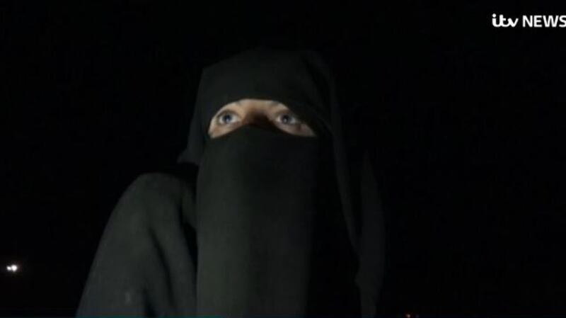 Details of an Irish woman in Syria first emerged after a TV crew working for ITV News visited a camp in northern Syria two weeks ago. They interviewed a woman wearing a burka who claimed to be British but had an Irish accent. Photograph: ITV Details of an Irish woman in Syria first emerged after a TV crew working for ITV News visited a camp in northern Syria two weeks ago. They interviewed a woman wearing a burka who claimed to be British but had an Irish accent. Photograph: ITV