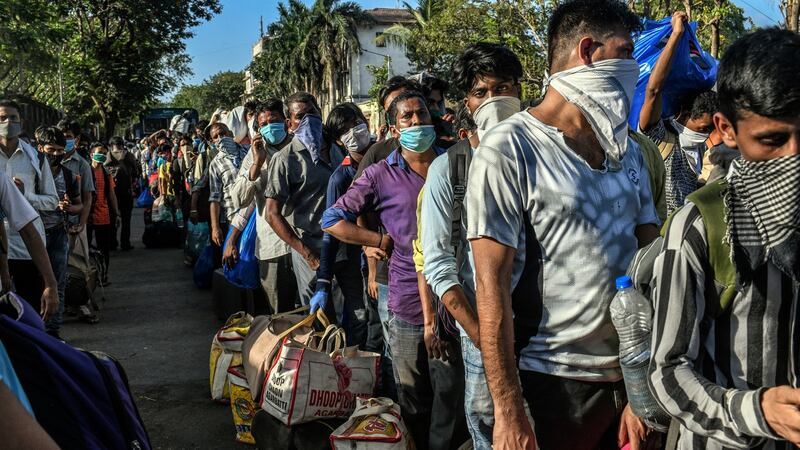 Migrant workers in Mumbai wait to board a train home to rural Bihar on May 20th. Photograph: Atul Loke/The New York Times