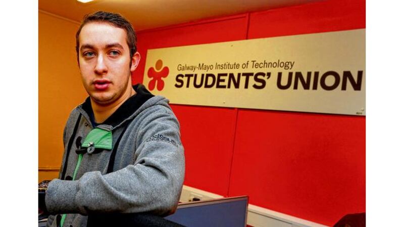 Money woes: Joe O'Connor, students' union president at GMIT in Galway. photographs: joe o'shaughnessy and brenda fitzsimons