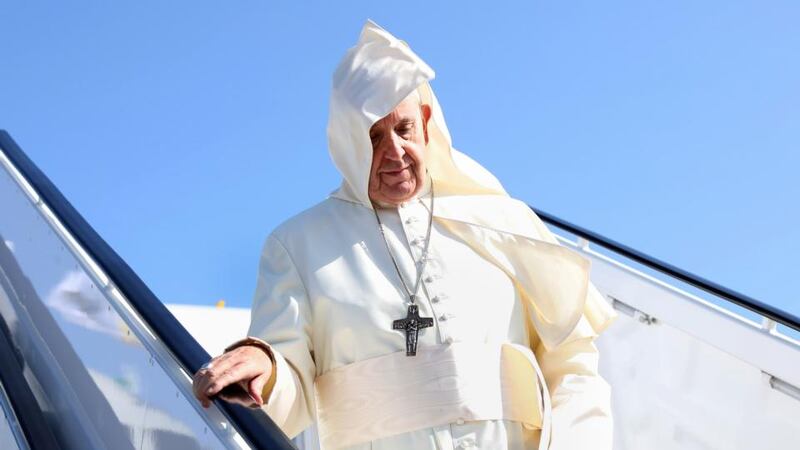 Pope Francis   arrives at Dublin Airport. Photograph:  Maxwells