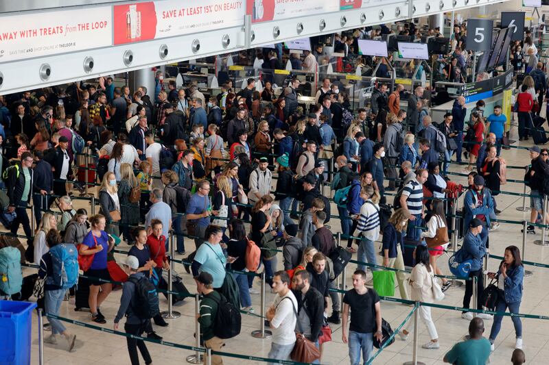 Queues for the Departure Gates inside Terminal 1 at Dublin Airport last summer. Photograph: Alan Betson