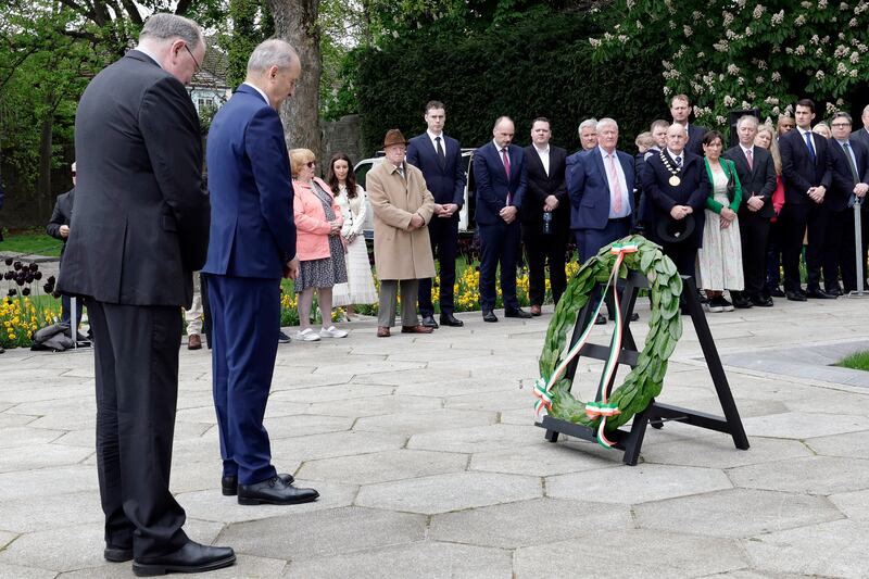 The Taoiseach, Micheál Martin, lays a wreath at the Fianna Fáil 1916 Easter Rising commemoration in Arbour Hill. Photograph: Conor Ó Mearáin / Collins Photo Agency