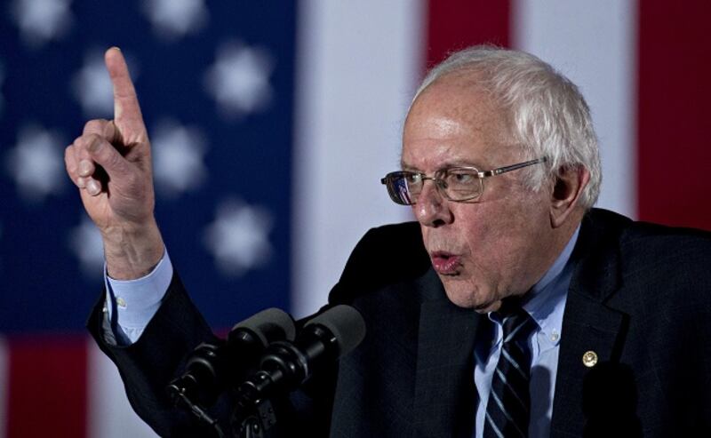 Bernie Sanders following his defeat of Hillary Clinton in the New Hampshire Democratic Primary. Photograph: Andrew Harrer/Bloomberg