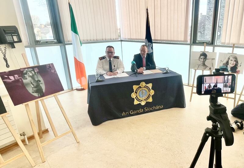 Supt Tim Burke and Det Supt Eddie Carroll brief the media on the 30th anniversary of the disappearance of American woman Annie McCarrick. Photograph: Ronan McGreevy